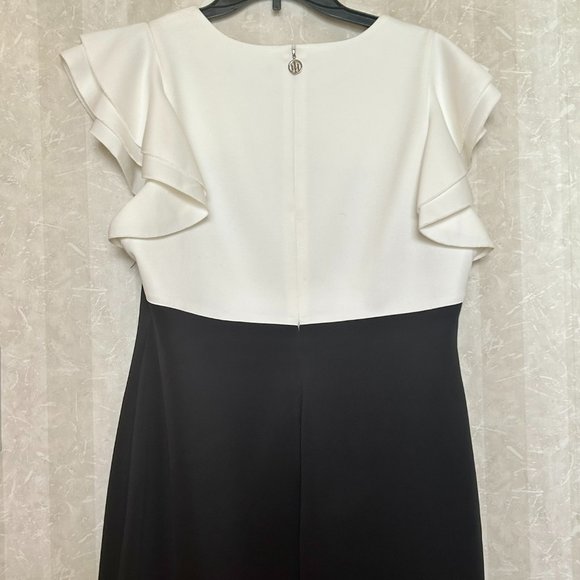 TOMMY HILFINGER HOLIDAY Cocktail Black and White Dress Ruffles Sz 12. Excellent - Picture 4 of 11